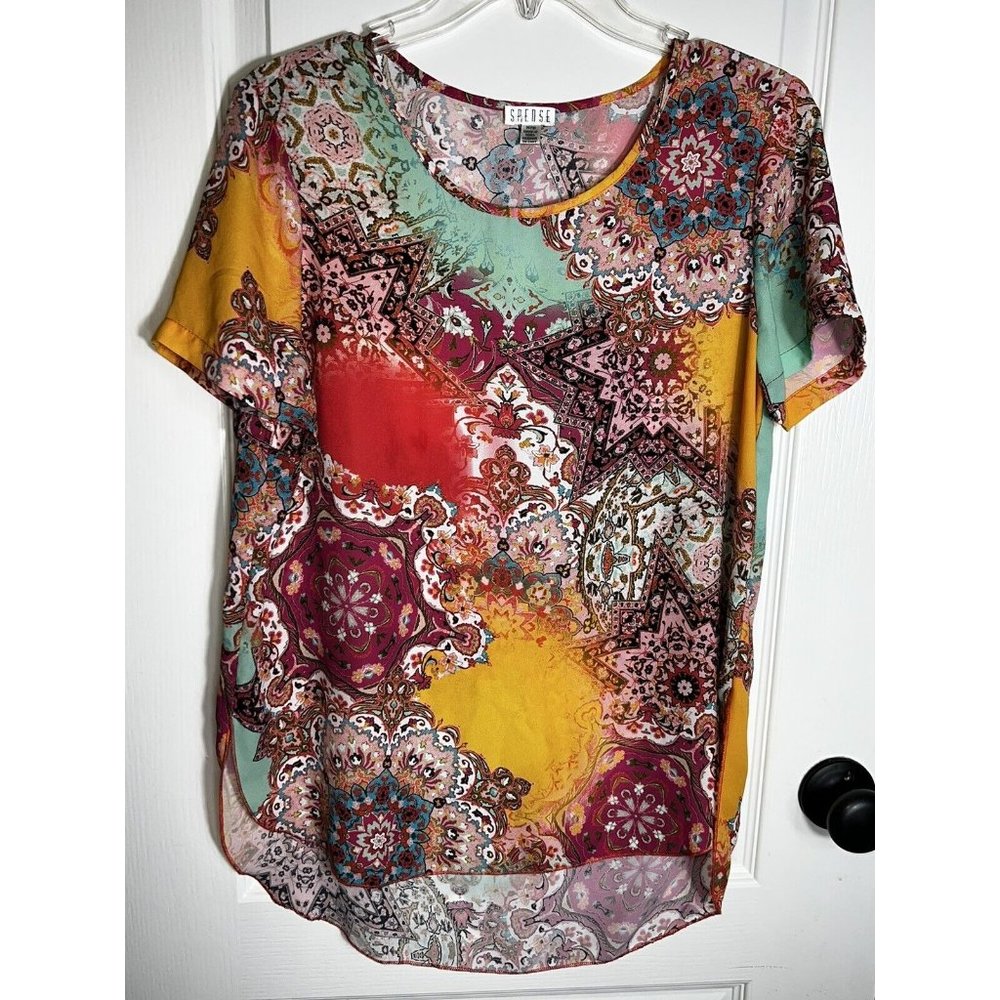 Spense Blouse‎ Women’s Medium Short Sleeve Round Neck Pullover Multicolor